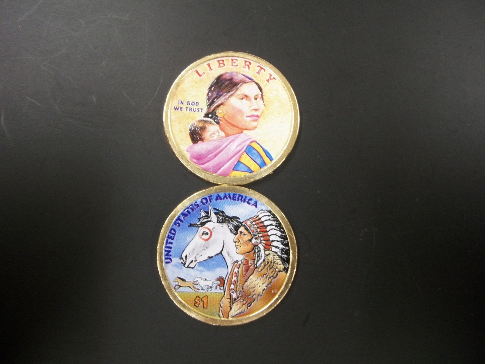2012 Native American Dollar Colorized on Both Sides