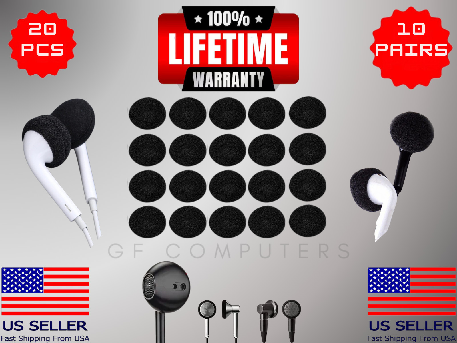 10 Pairs high quality Foam Cushion Tip Ear Pad Covers 13-18 mm Earphone Earbud