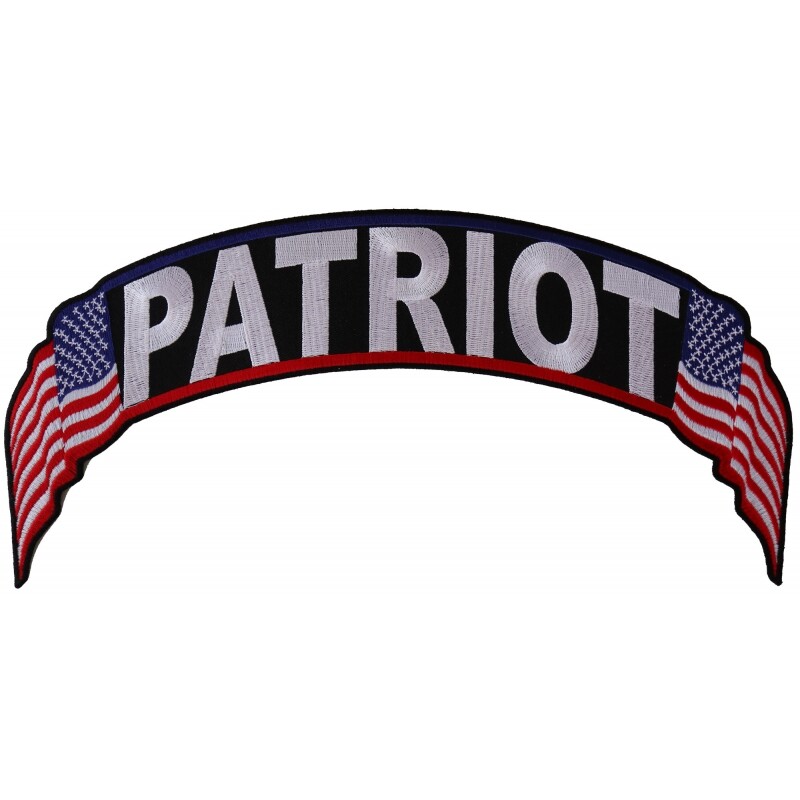 Back Patch (Iron-On), Top Rocker, Patriot With United States Flags (Military)
