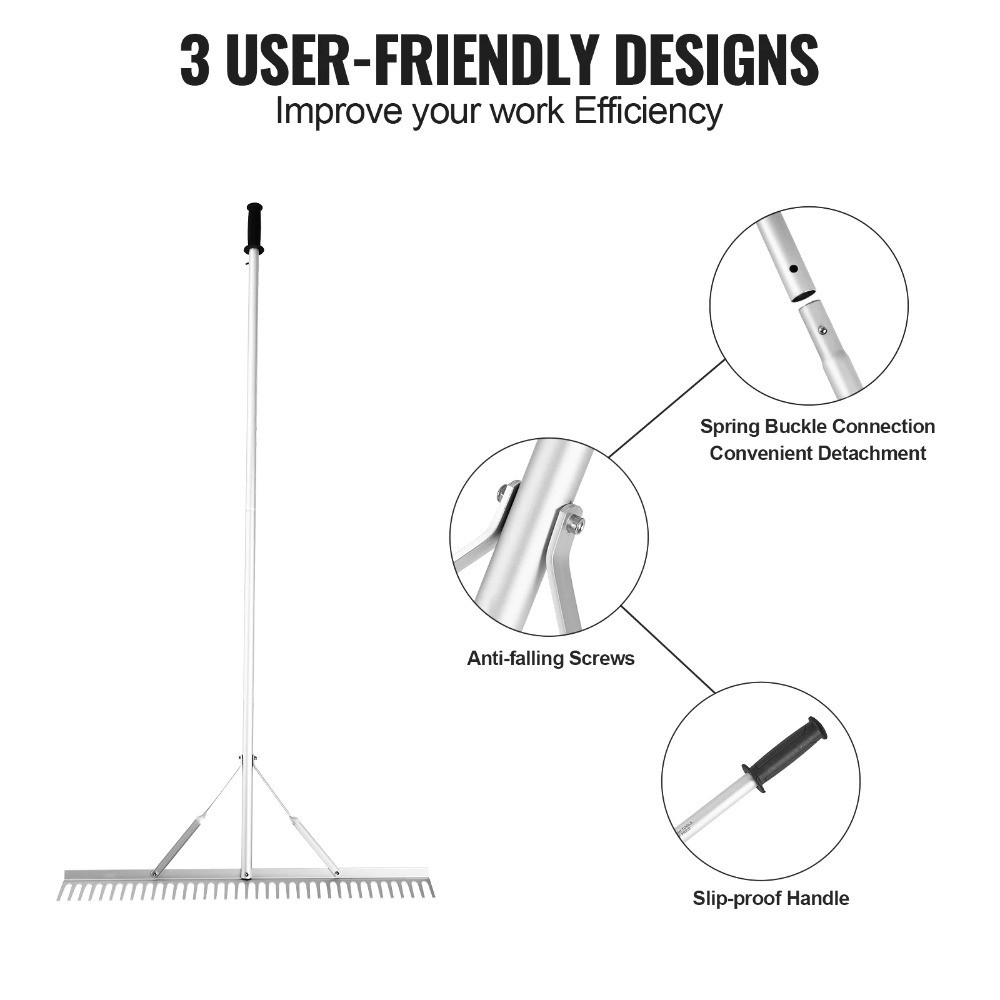 Landscaping Rake 36" Head Aluminum Landscaping Rake 75" Adjustable Handle