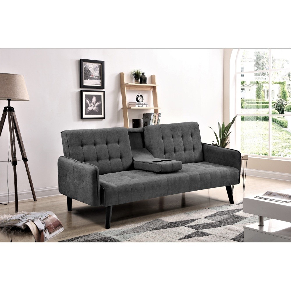 72" Sleeper Sofa with Drop-Down Table & Cup Holder, Converts to Full Bed