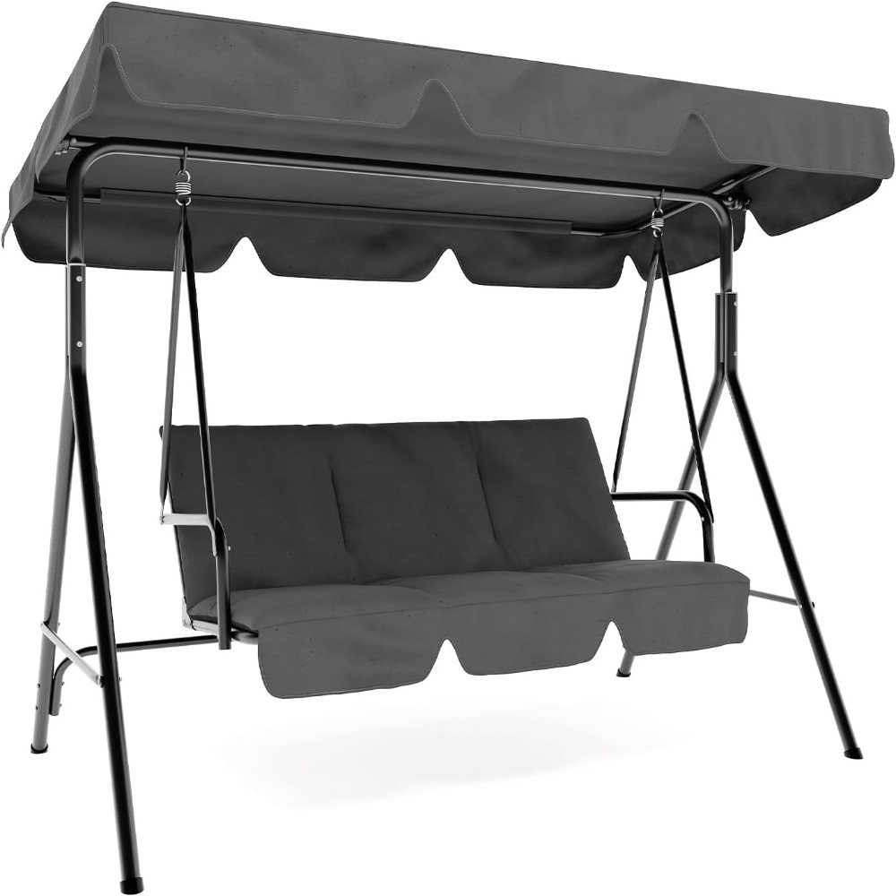 3-Seat Porch Swing with Stand & Canopy, Heavy Duty Outdoor Patio Chair 800Lbs