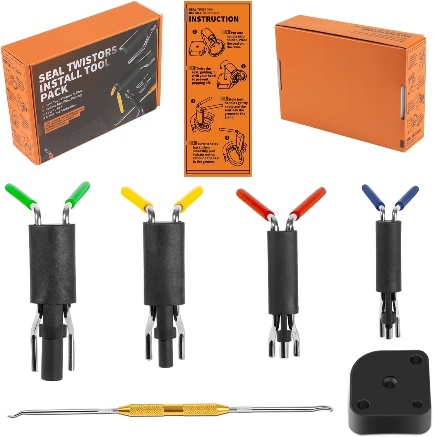 Hydraulic Seal Installation Tool Set – 6 Piece Seal Twistor Tool Including Two S