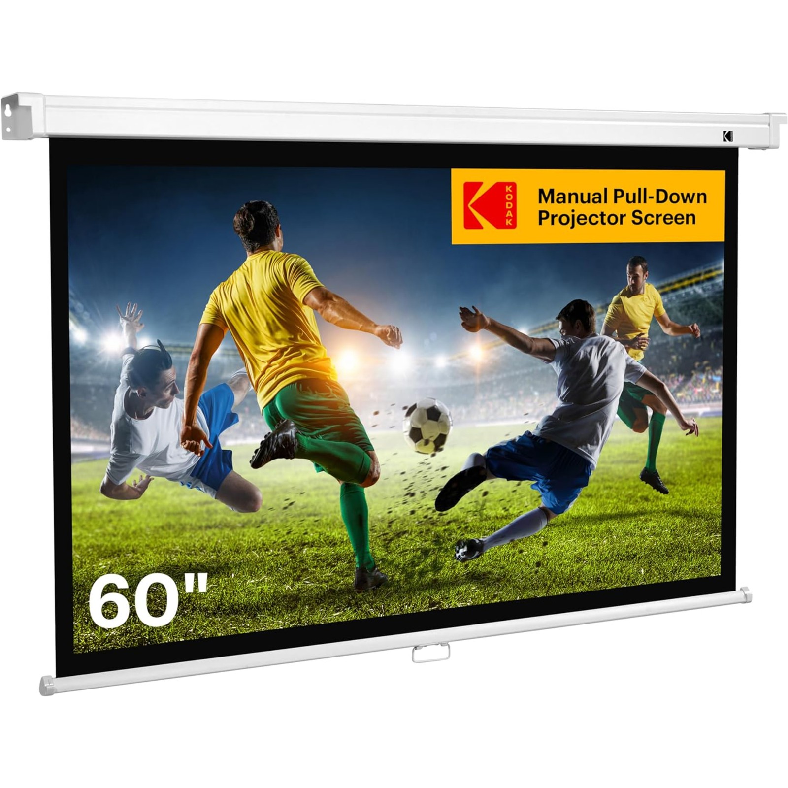 Kodak 60in Manual Pull Down Projector Screen, 16:9 Retractable HD Screen
