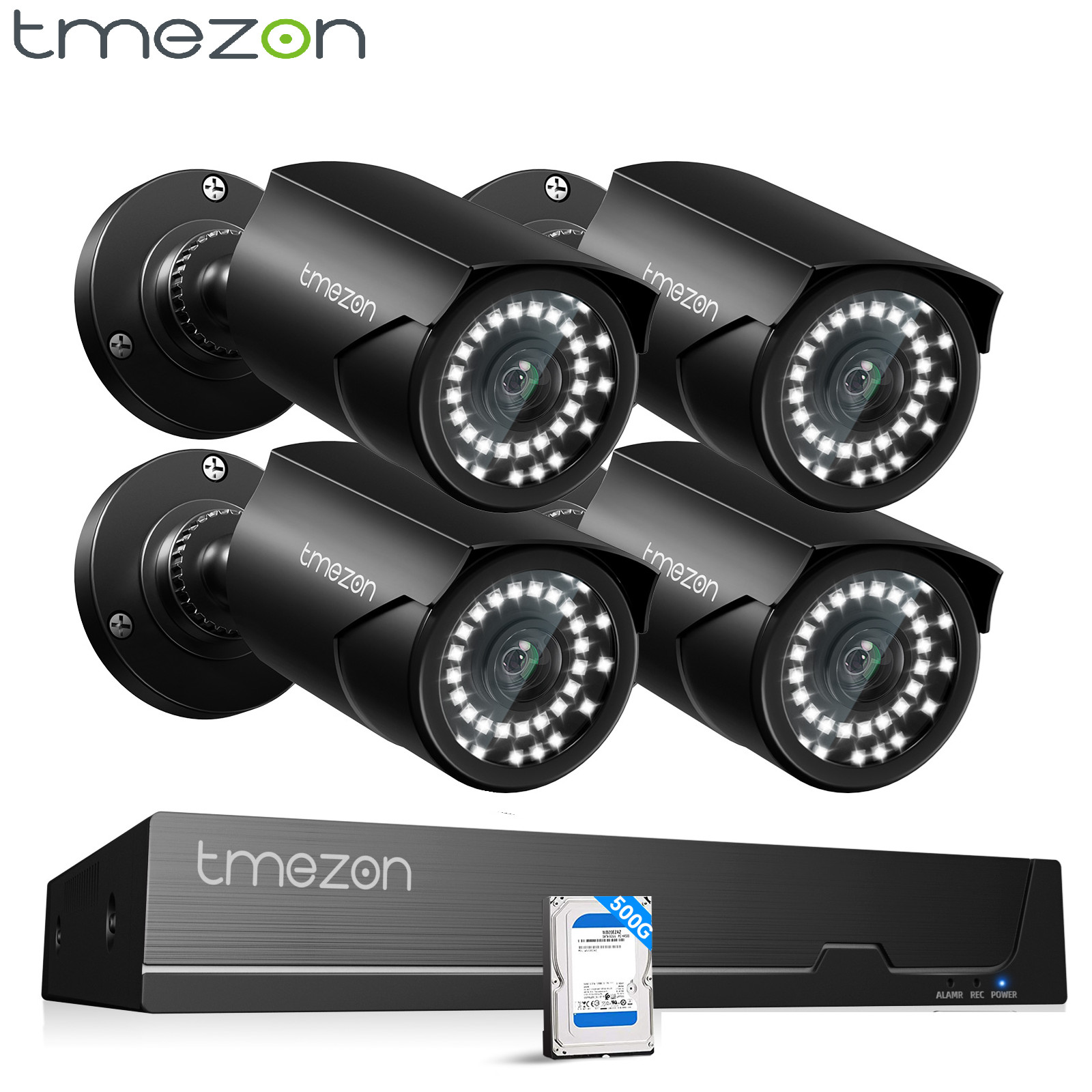 TMEZON 8CH NVR 500G POE Security Camera System Audio Recording Outdoor IP66