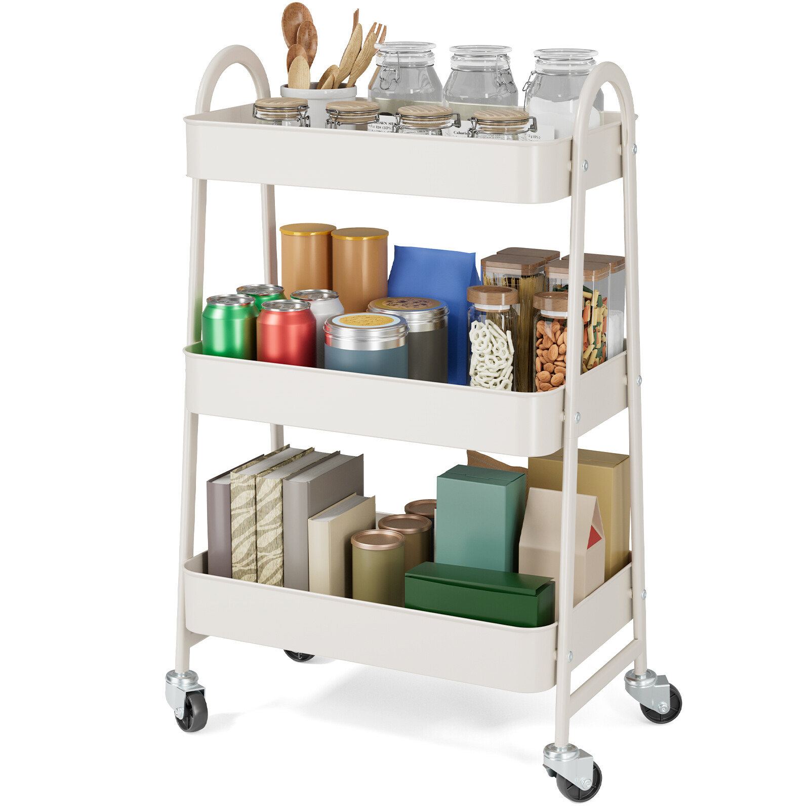 3-Tier Rolling Cart Shelf Utility Metal Storage Organizer w/ Wheels for Kitchen