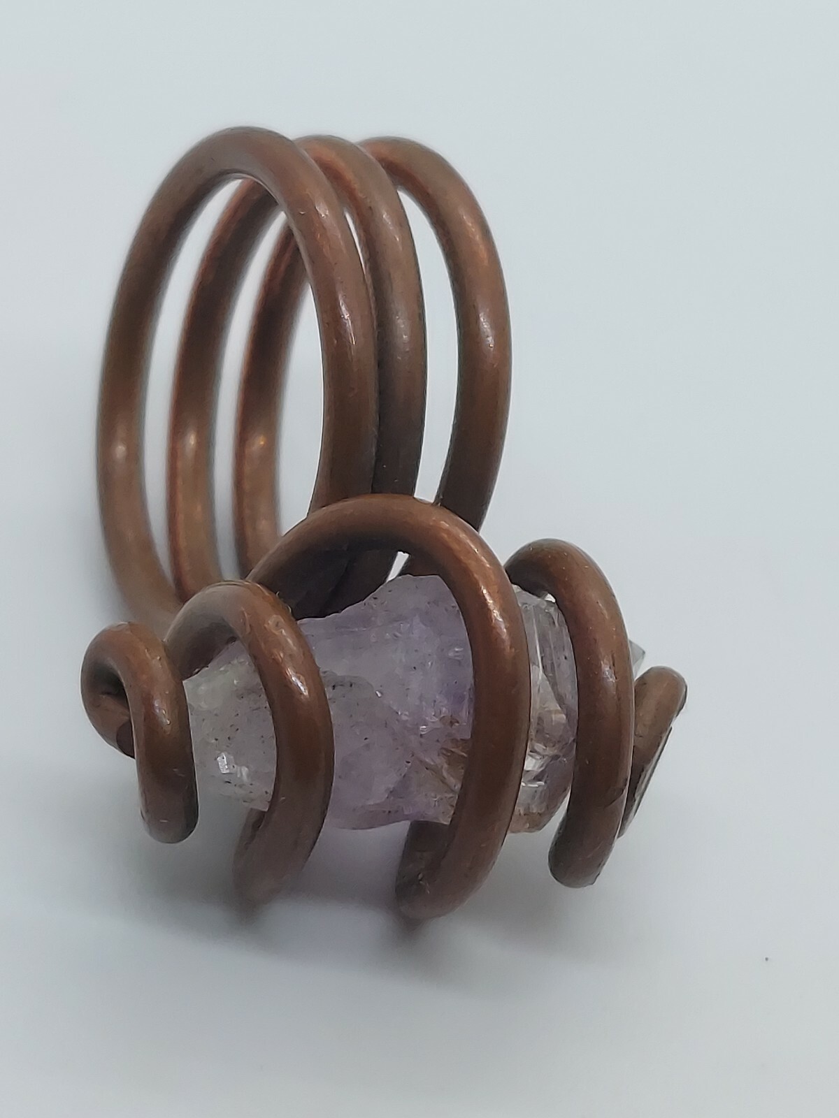 Copper Wire Amethyst Crystal Handcrafted Ring Size 6