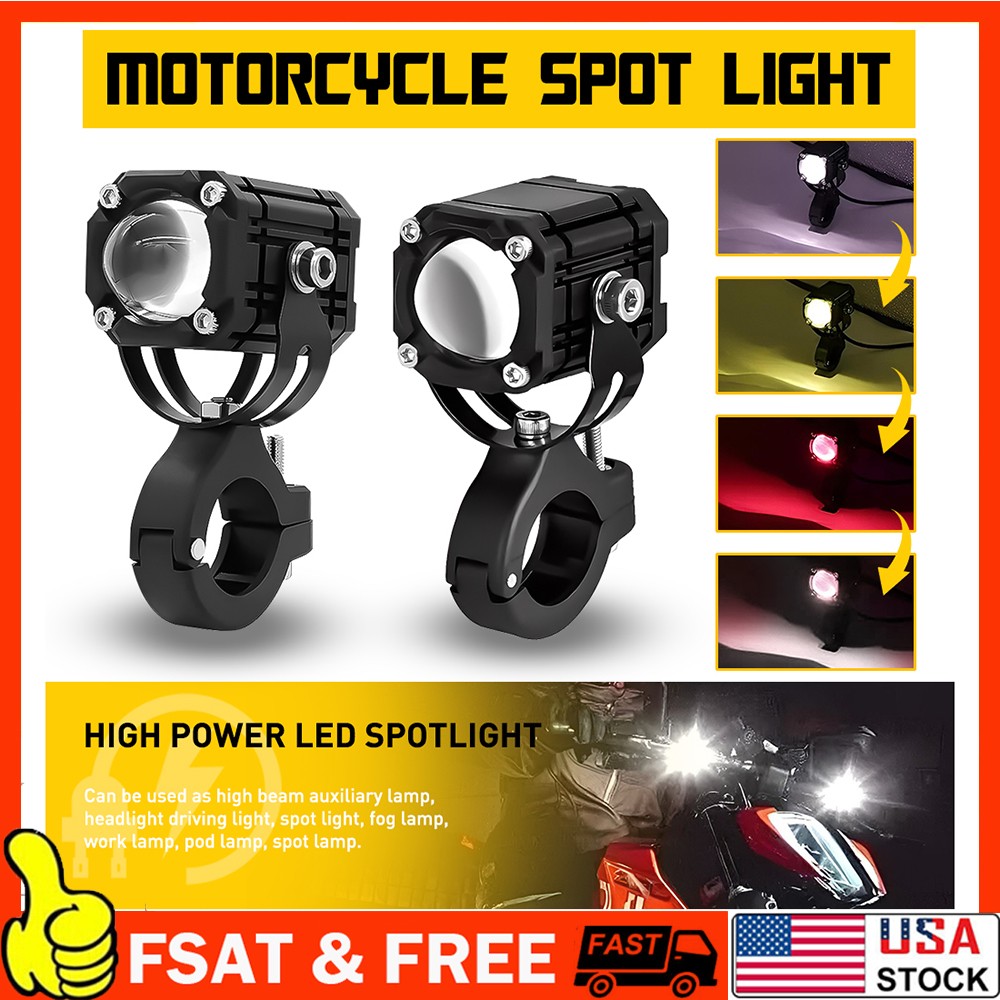 2x 4Modes LED Spot Lights Auxiliary Headlight Driving Fog Lamps for Motorcycle B