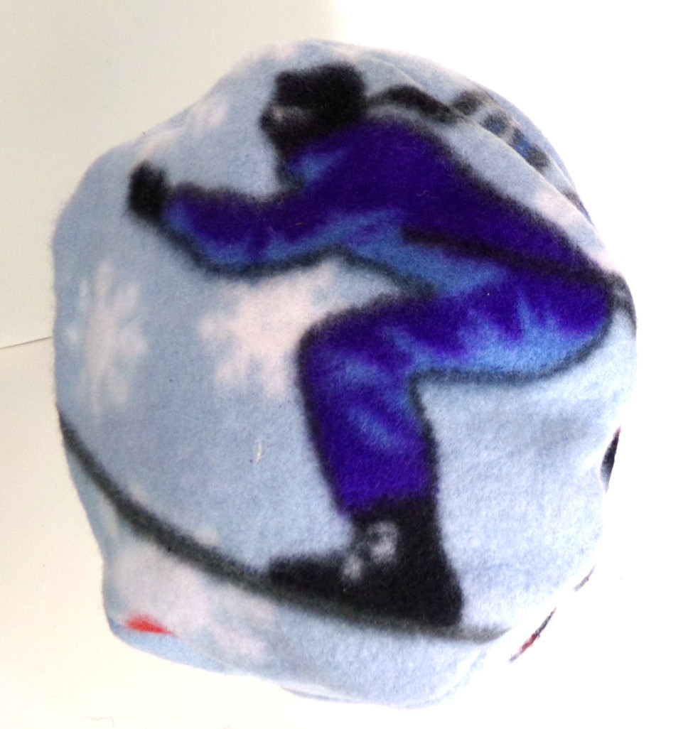 BLUE   SKIER     FLEECE ROLLED BRIM WINTER HAT   STRETCHY WARM  h88cr