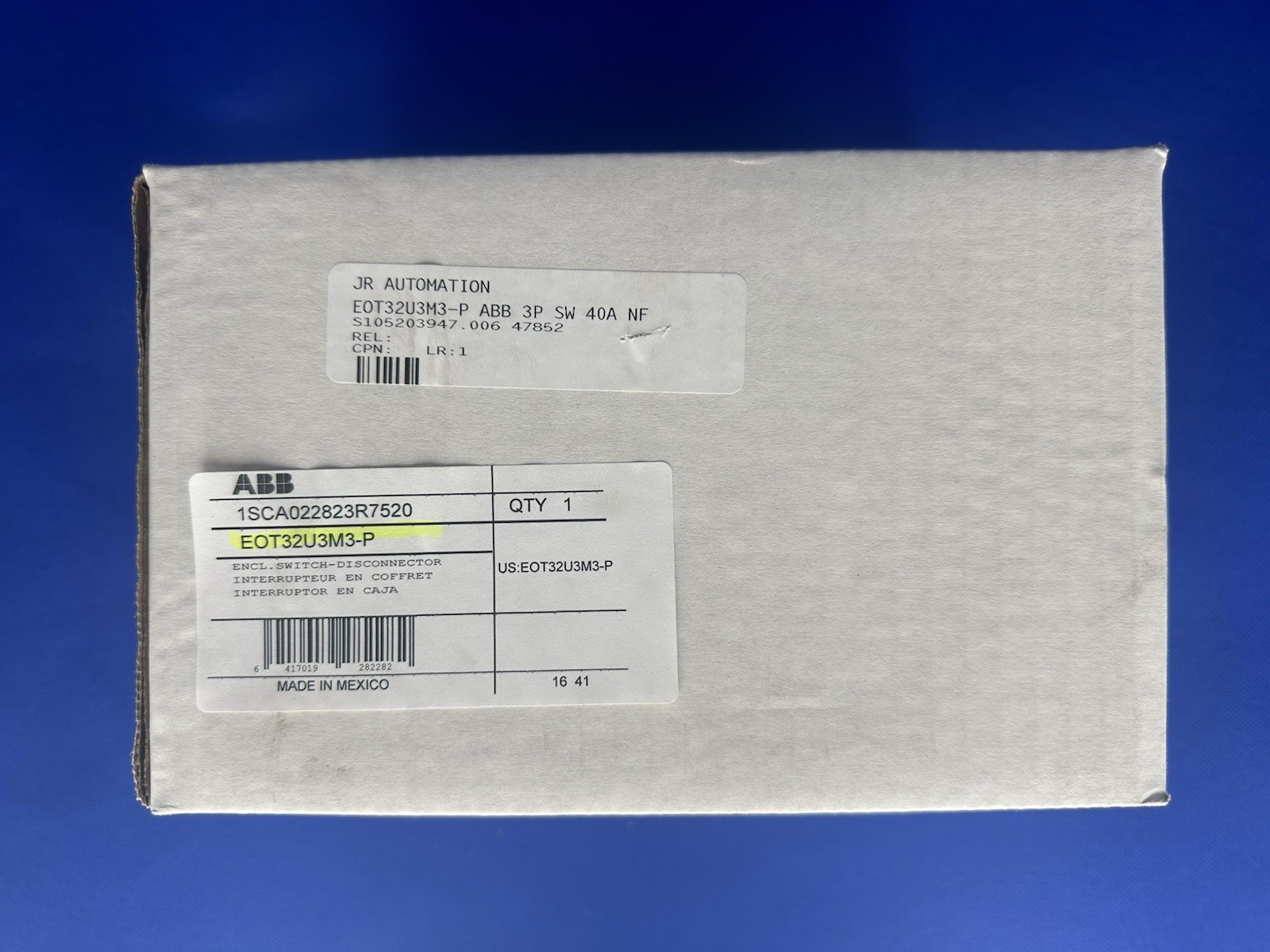 ABB eOT32U3M3-P 40A 3 Pole Non-Fused Disconnect Switch Type 3R NEMA 3R