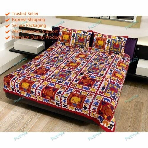 Modern Desginer Multi Printed Cotton Double Bed Sheet With 2 Pillow Cover 90x100