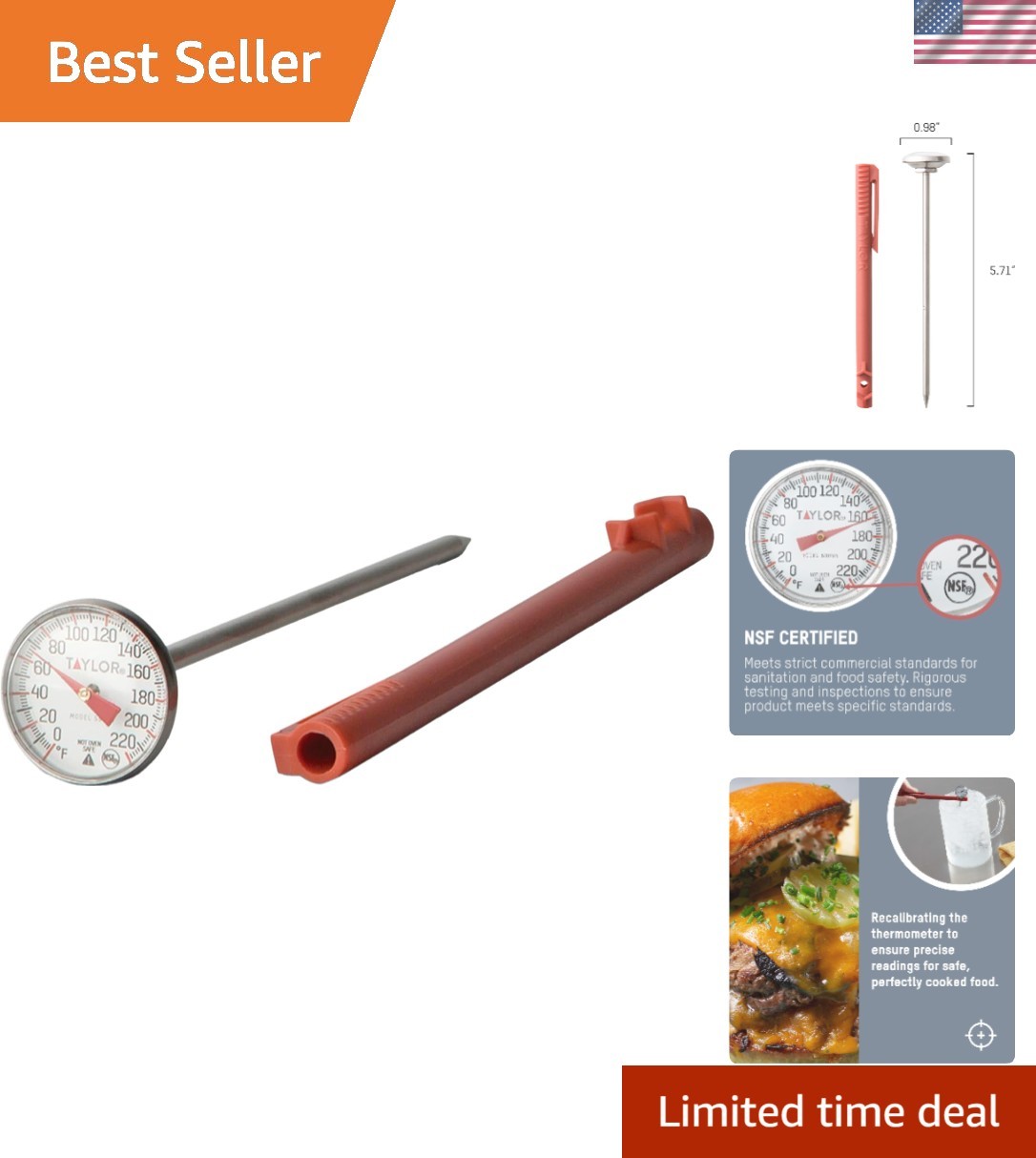 Stainless Steel Pocket Probe Thermometer Gauge for Food Cooking Meat BBQ