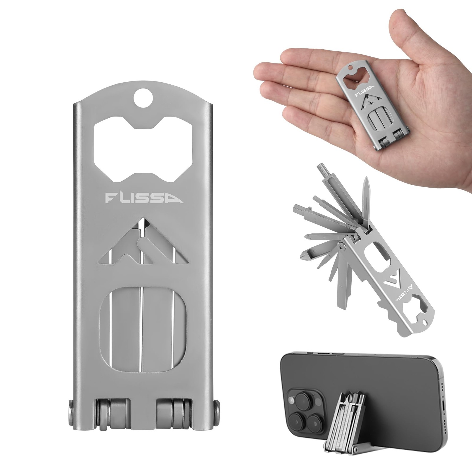 FLISSA 15-in-1 Multitool Screwdriver, Portable Pocket EDC Tool Silver