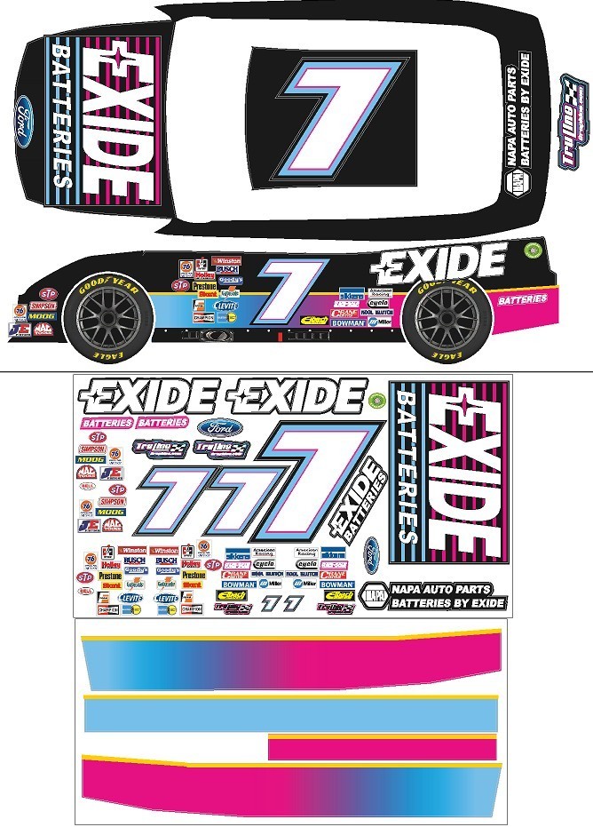LOSI Nascar - 7 Kulwicki EXIDE Batteries RC Car Decal Sheet