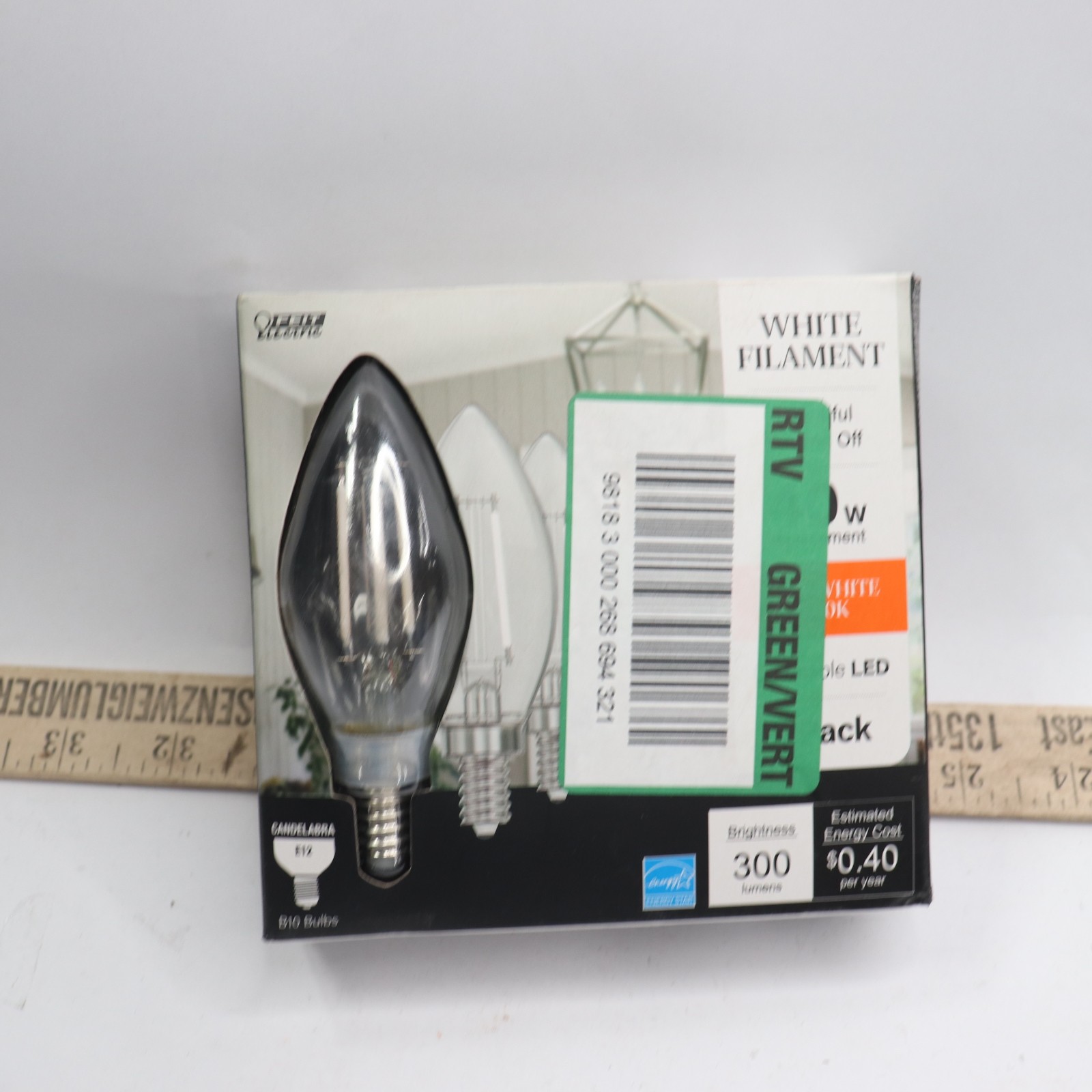 (3-Pk) Feit Electric B10 E12 Candelabra Dim White Filament Clear Glass