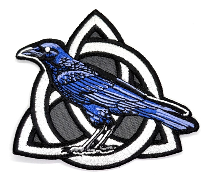 Raven On Celtic Knot Iron-On Embroidered Patch 4"X 3 1/2"