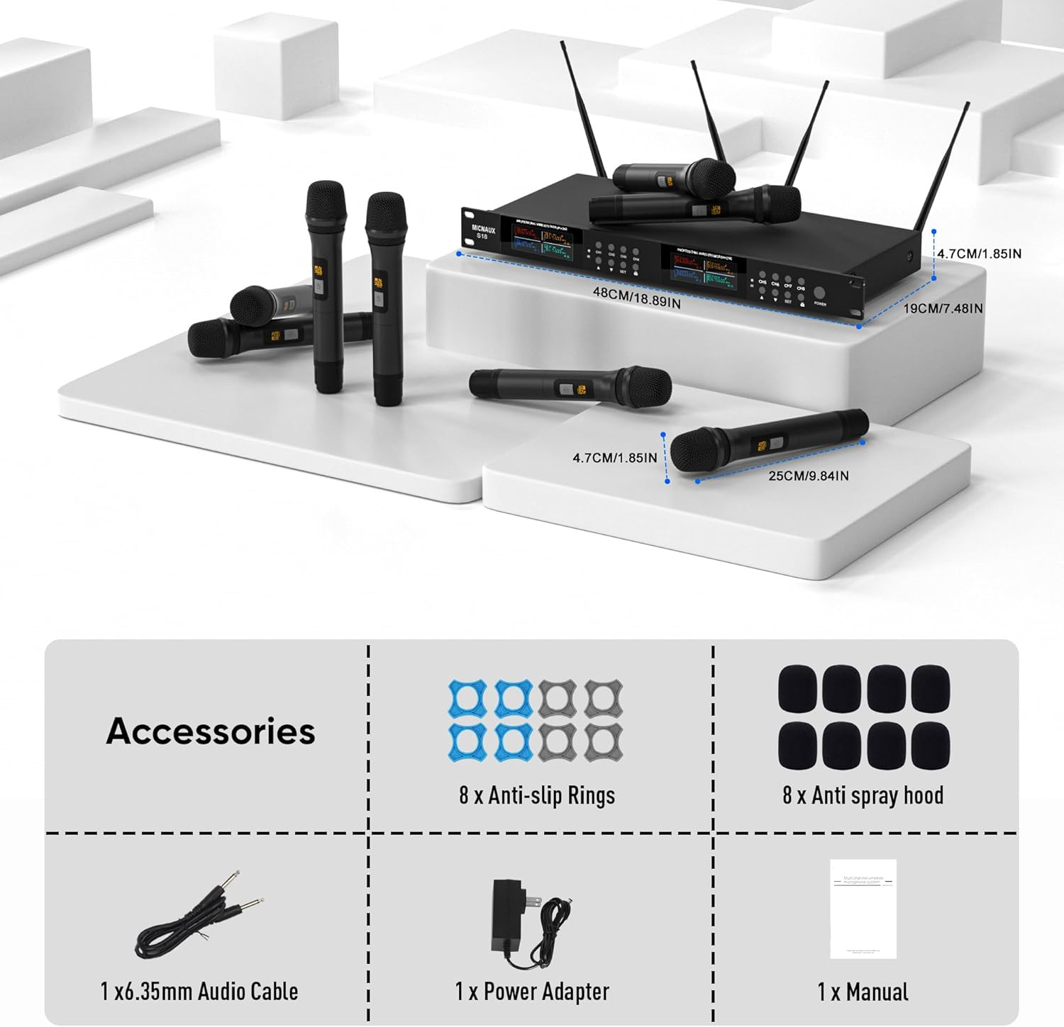 Pro 8-Channel UHF Wireless Microphone System for Karaoke & Events