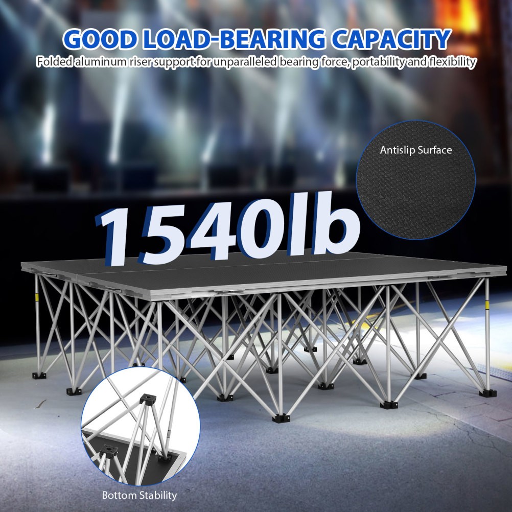 4' x 4' Foldable Stage Portable Stage Platform with16"Folding Riser Legs 1540LBS