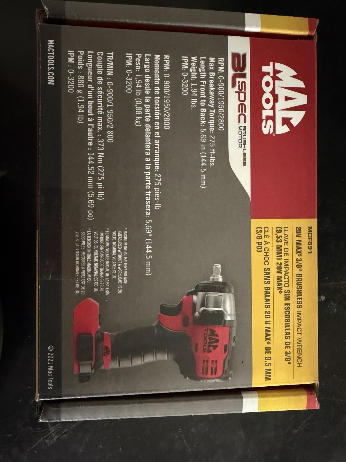 BRAND NEW MAC Tools 20V MAX Brushless Cordless Power Tool Set w/ LED Worklight