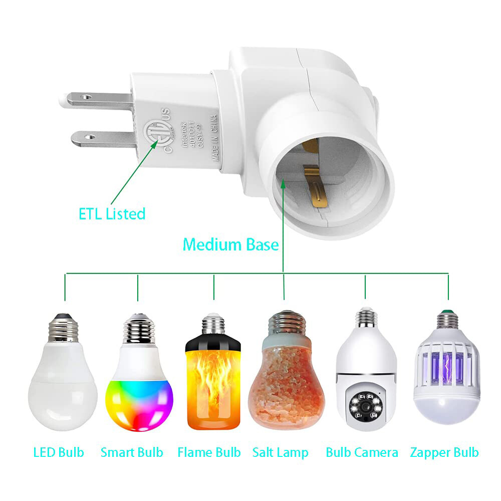 2 Pack Plug in Light Socket with On/Off Switch E27/E26 Outlet to Socket Adapter