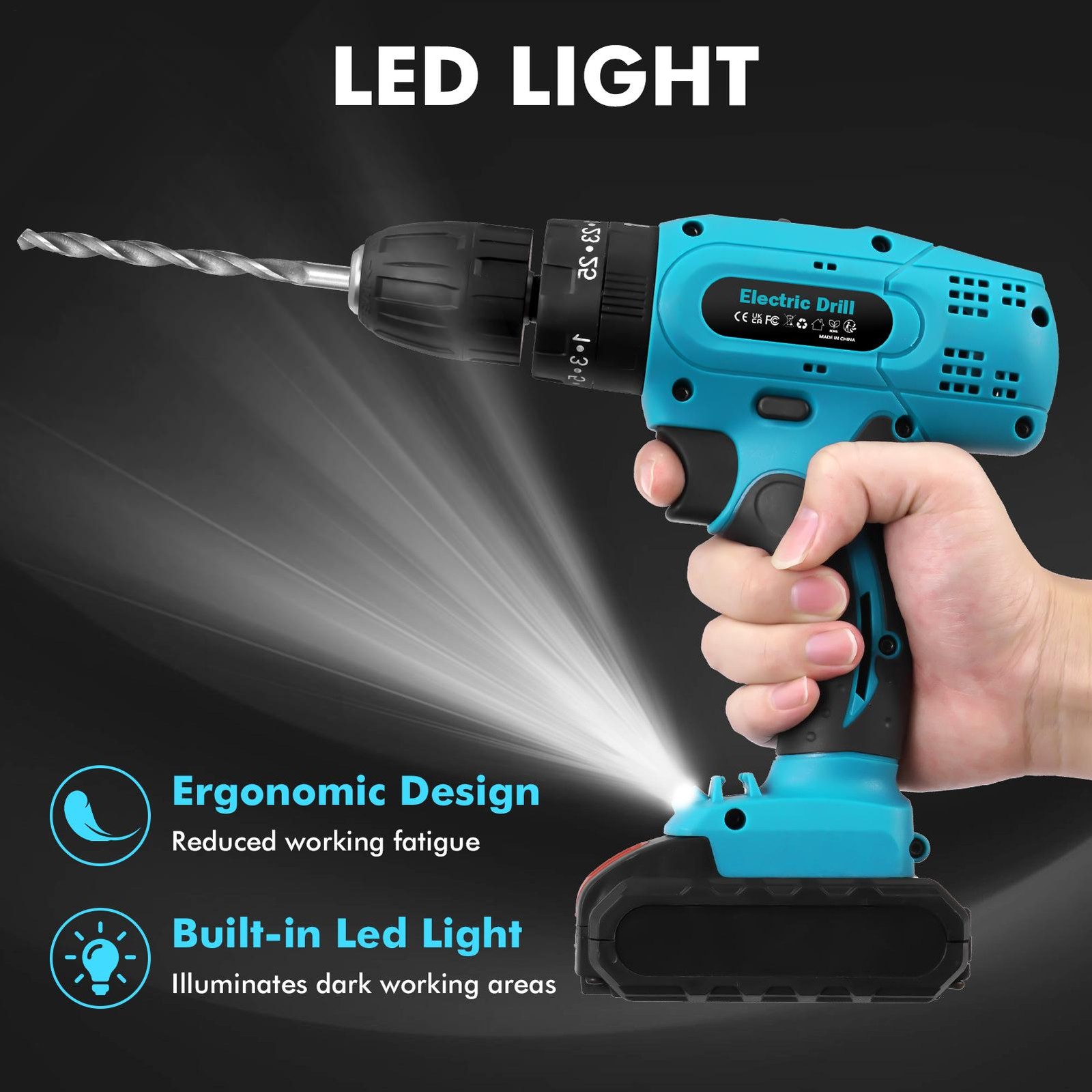 21V Cordless Drill Screwdriver Battery Driver Electric W/ 2 Batteries
