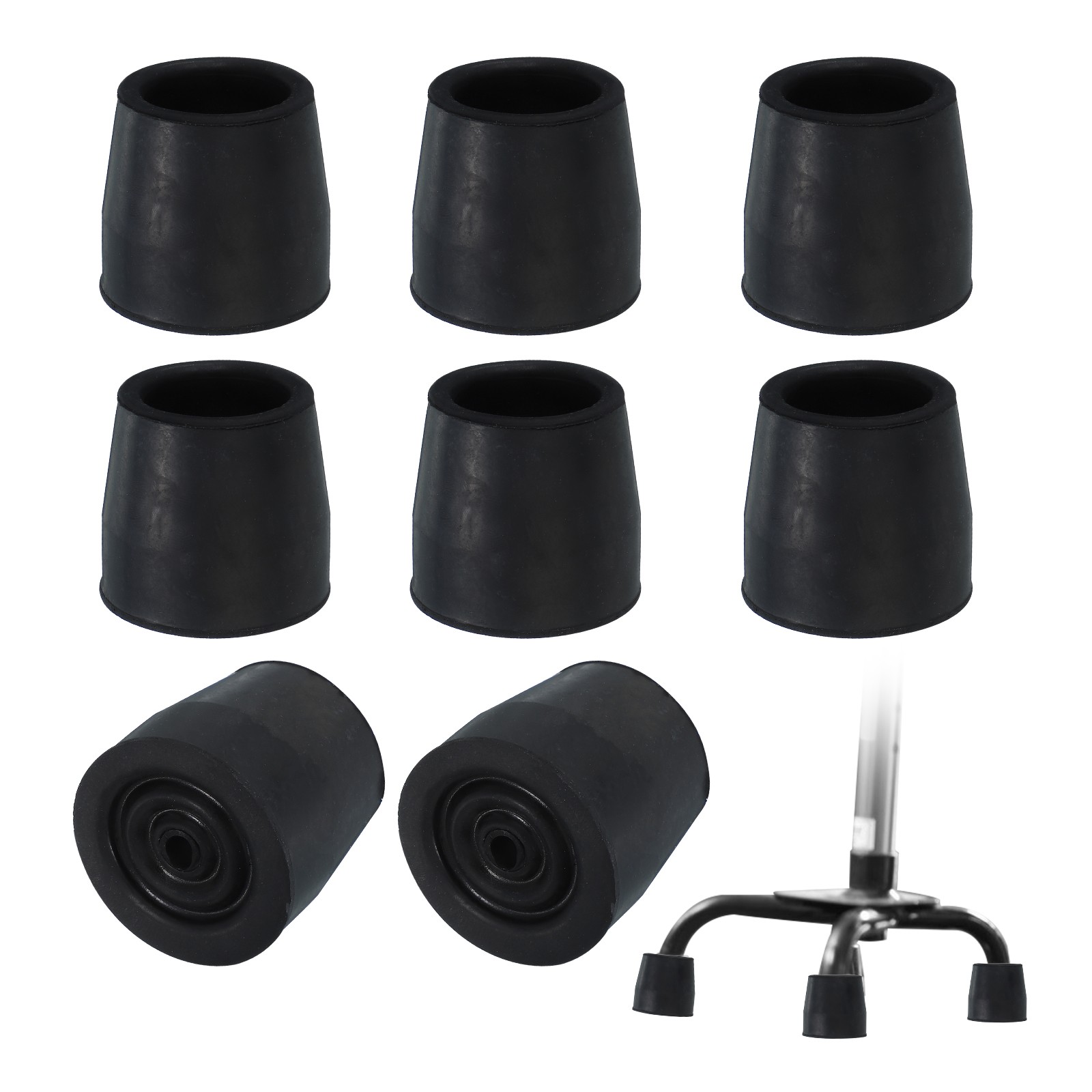 Quad Cane Tips 1-1/8 Inch, 8 Pcs Walking Cane Accessories, Black(Style 1)