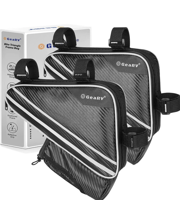 GEARV Bike Accessories Triangle Bag, Bike Bags with Water Bottle Holder 2pack