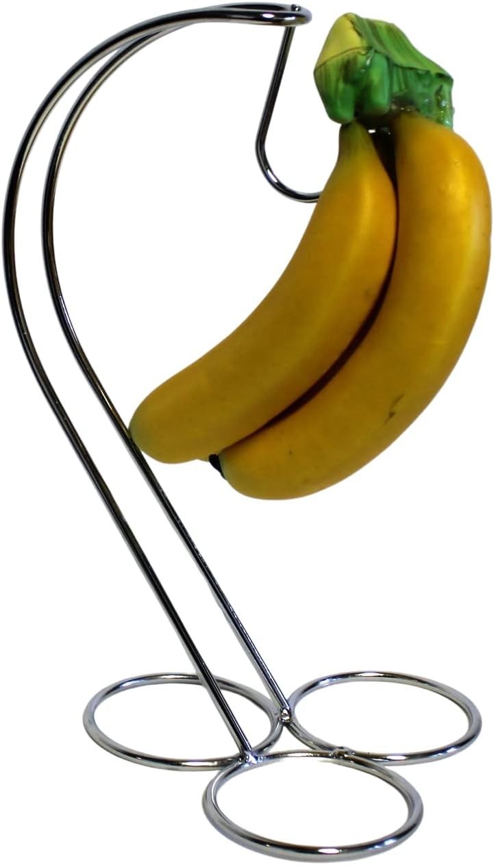 Silver Chrome Banana Holder Stand – Prevents Bruising, Even Ripening Fruit Rack