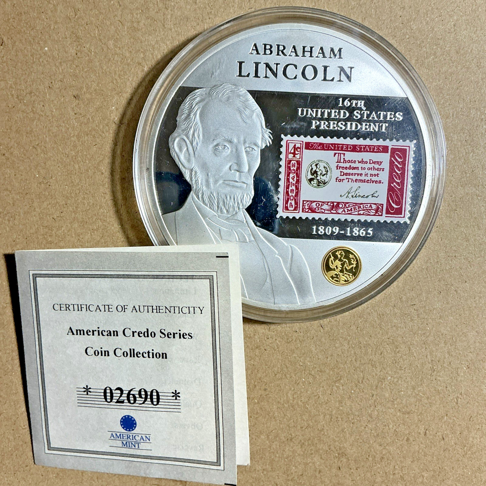 American Credo Abraham Lincoln Medallion – Don’t Tread On Me – COA #02690