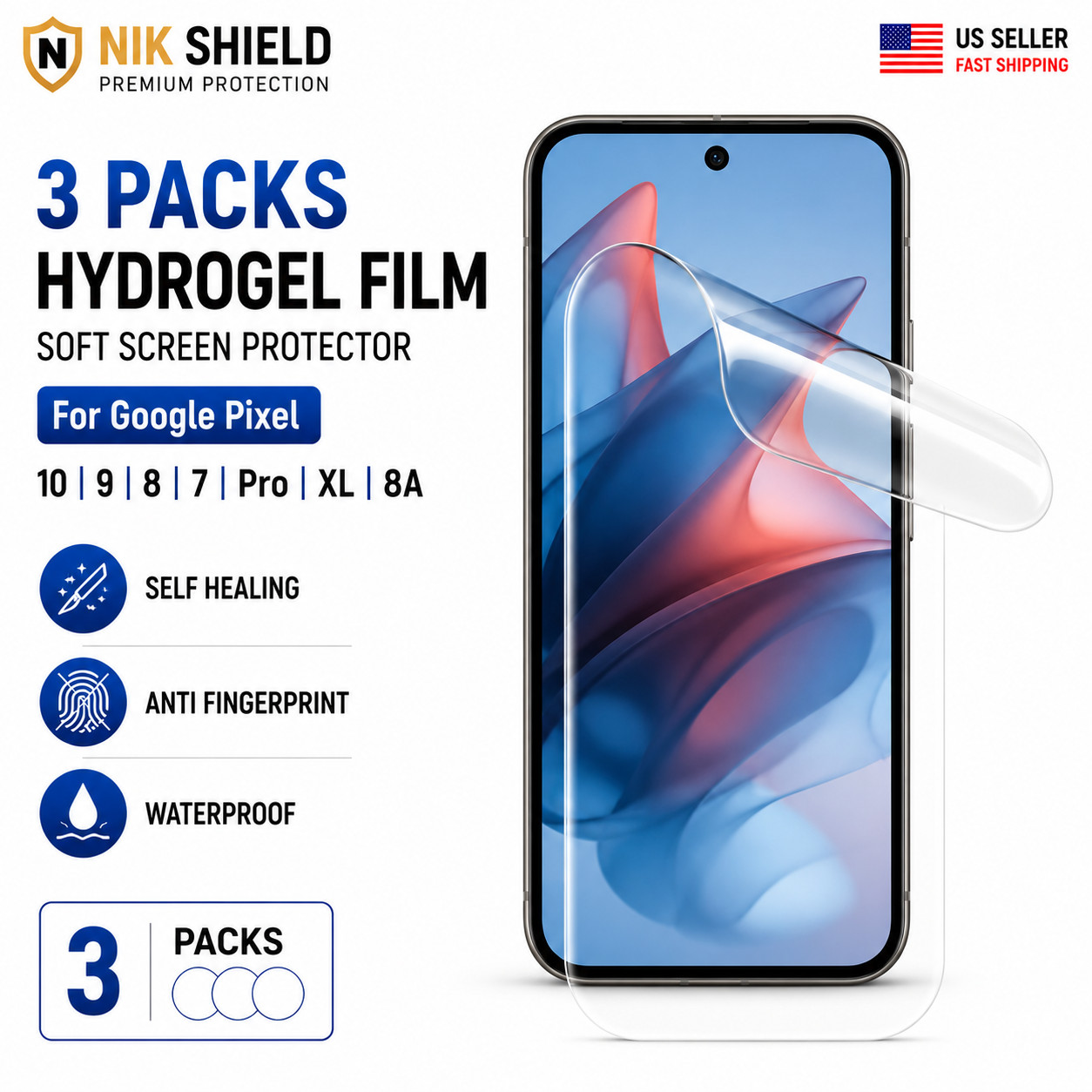 3 Pack Premium Hydrogel Screen Protector for Google Pixel 4 5 6 7 8 9 10 Series