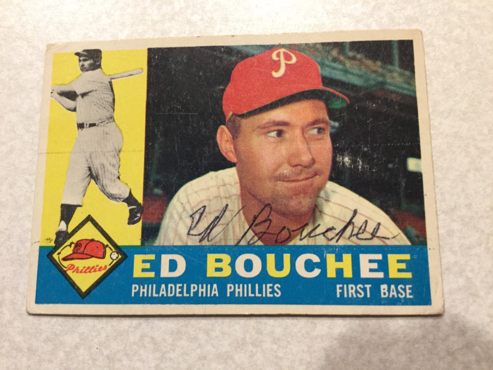 1960 Topps Ed Bouchee Autographed Baseball Card Philadelphia Phillies #347
