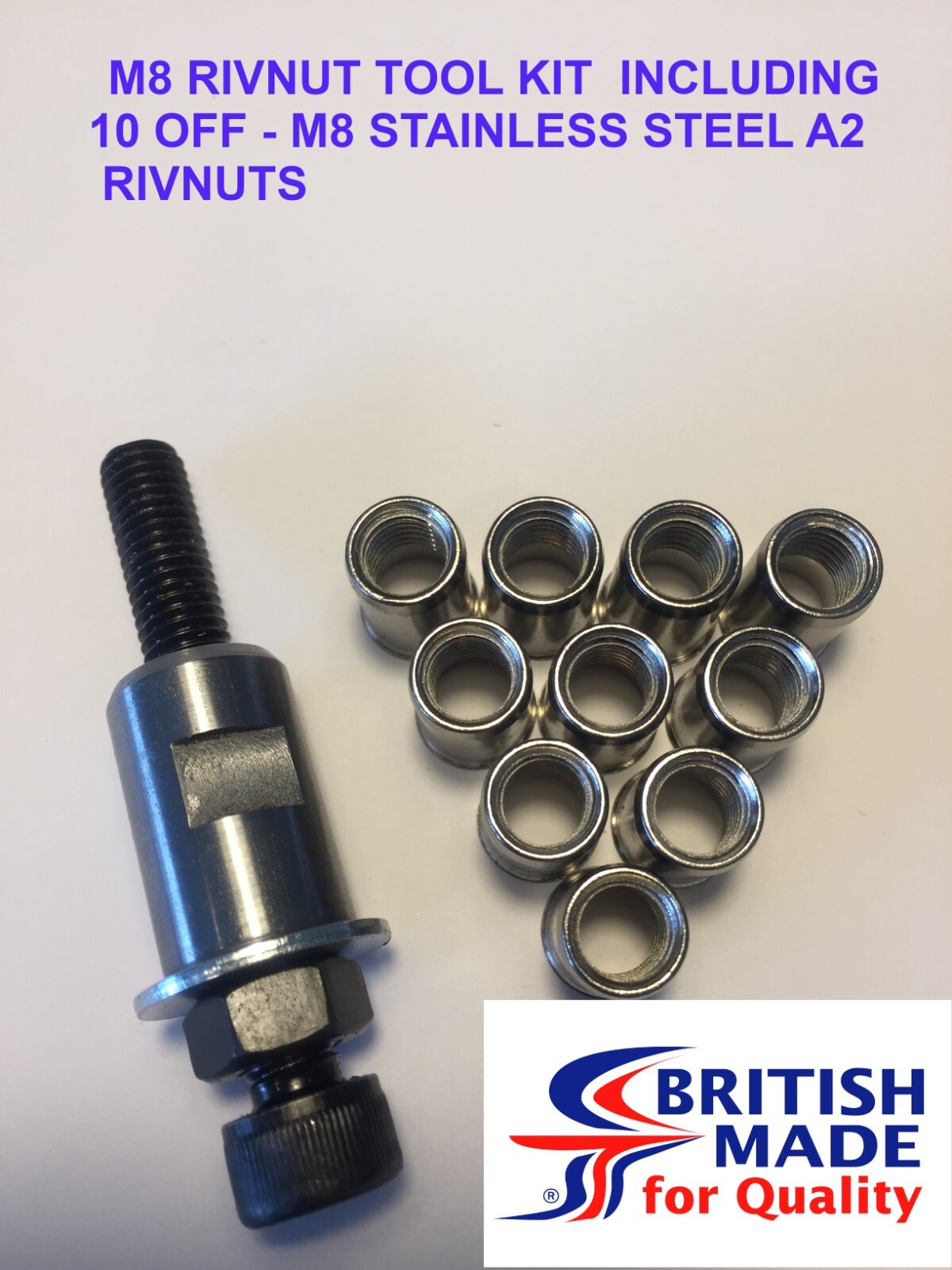 M8 STAINLESS A2 RIVNUT NUTSERT  Heavy Duty (12.9)  Rivet Nut Tool Kit *UK*
