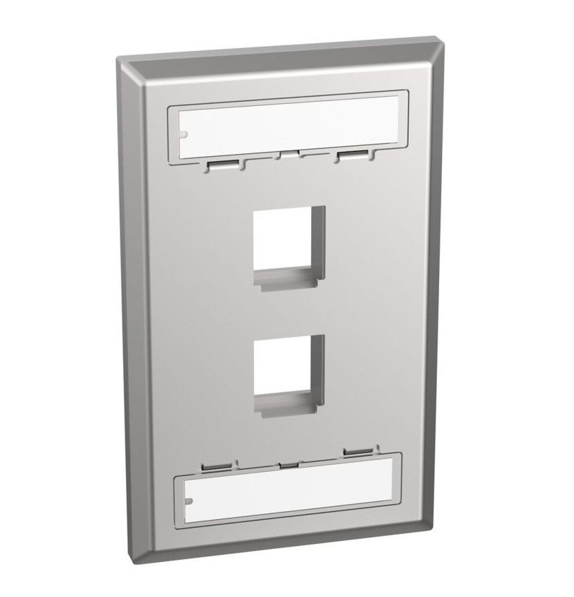 Lot of 2pcs Panduit NKF2S NetKey® Stainless Steel Faceplate w/ Labels, 2-Port
