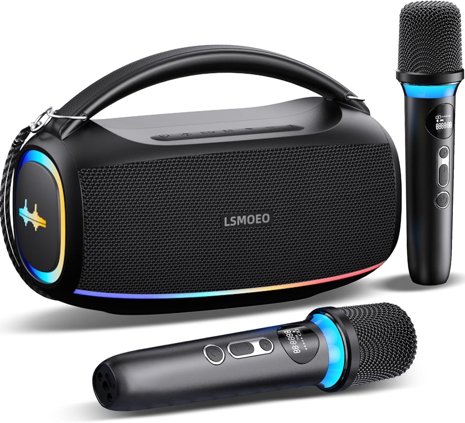 Karaoke Machine,IPX5 Waterproof Portable Bluetooth 5.3 Speaker with 2 Wireless M