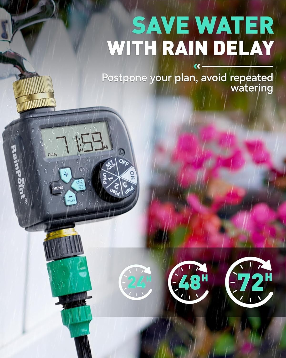 Sprinkler Timer with Brass Inlet and Outlet - Digital Hose Timer with 3 Programs