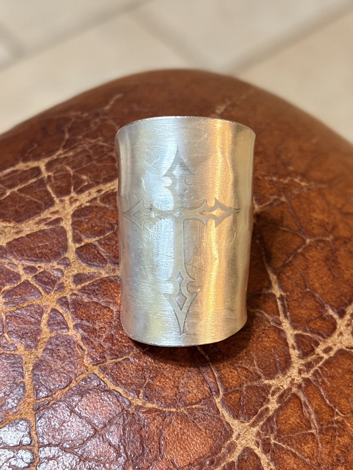Lasered Cross Spoon Bowl Ring