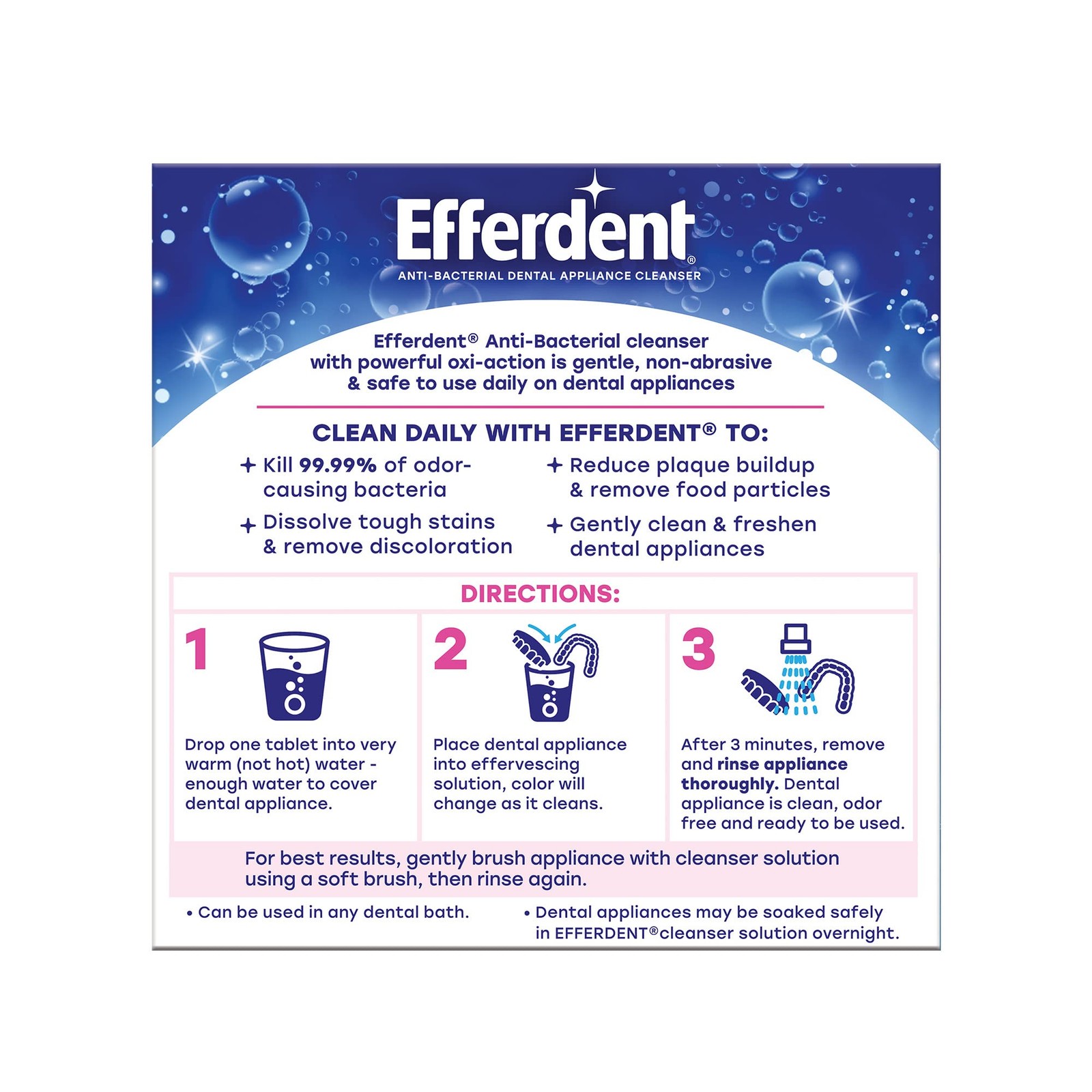 Efferdent Denture Cleanser Tablets, Complete Clean, 44 Count, Blue