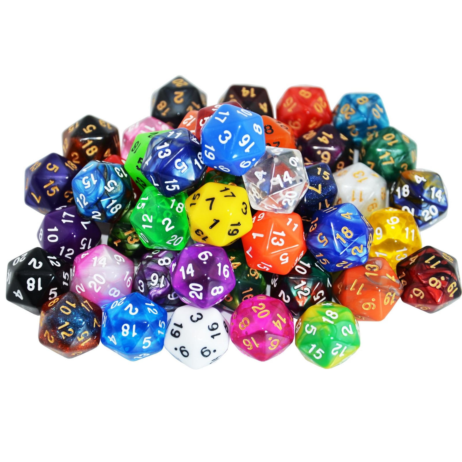 50-Pack D20 20 Sided Dice Polyhedral Dice with Pouch for DND RPG MTG Table Ga