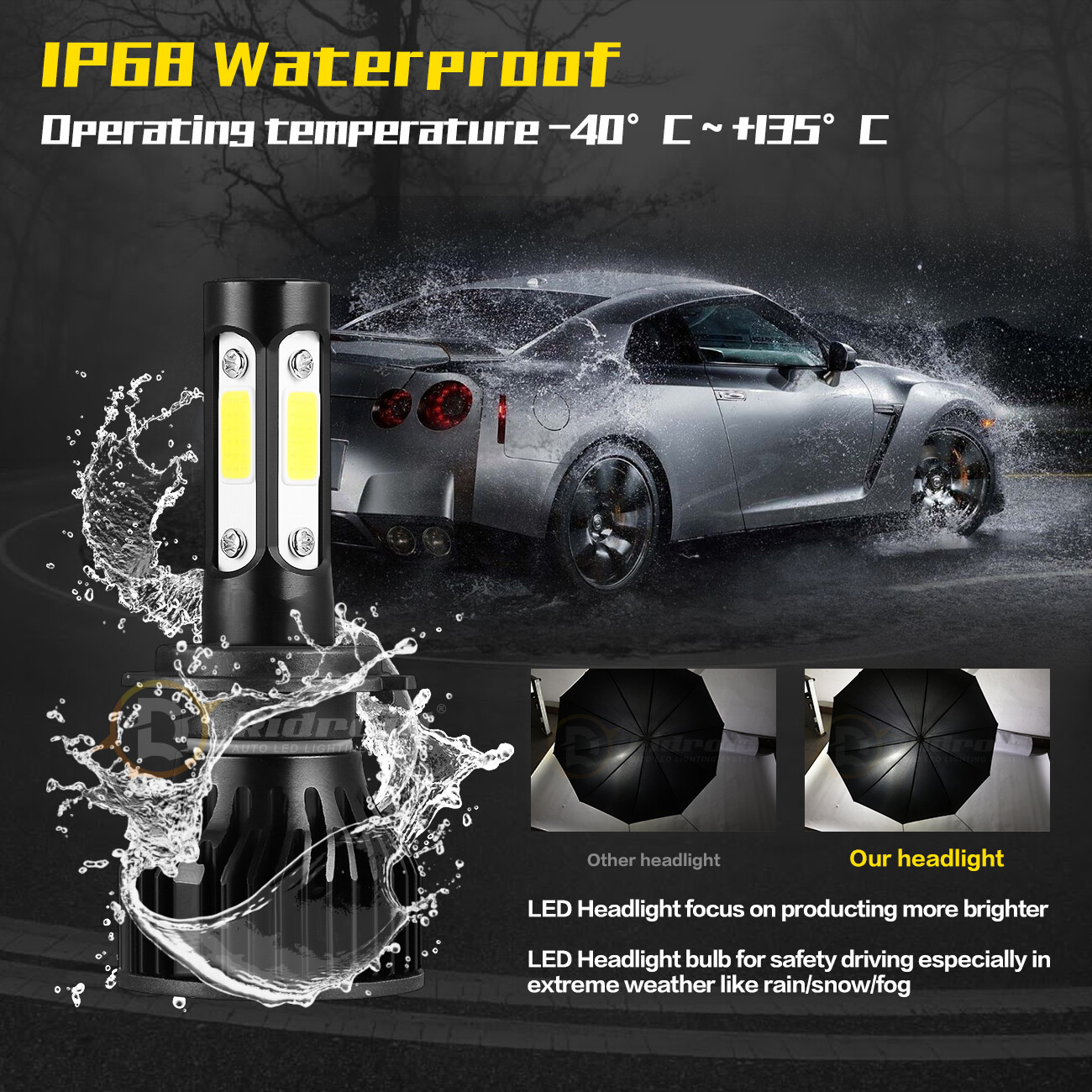 Pair 4-Side H7 LED Headlight Conversion Kit 6000K High Low Beam Replace Bulb