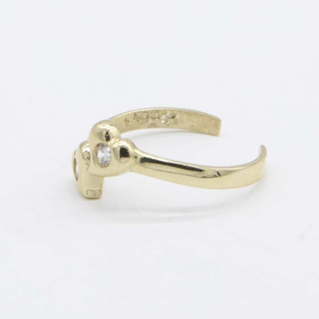 Adjustable Double Heart Toe Ring Solid Real 10K Yellow Gold