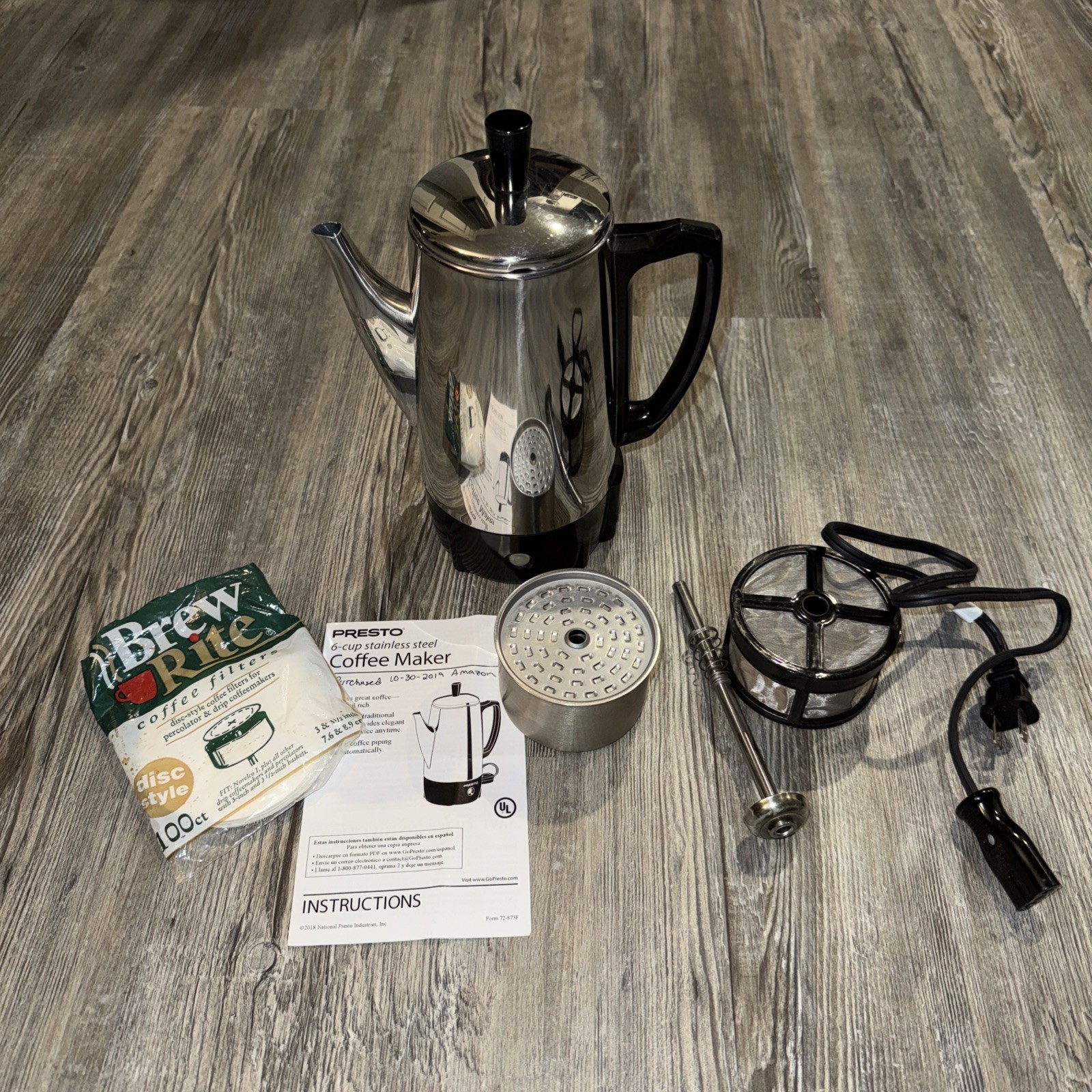 Presto # 028220 6-Cup Automatic Chrome Coffee Percolator ~ Working Excellent