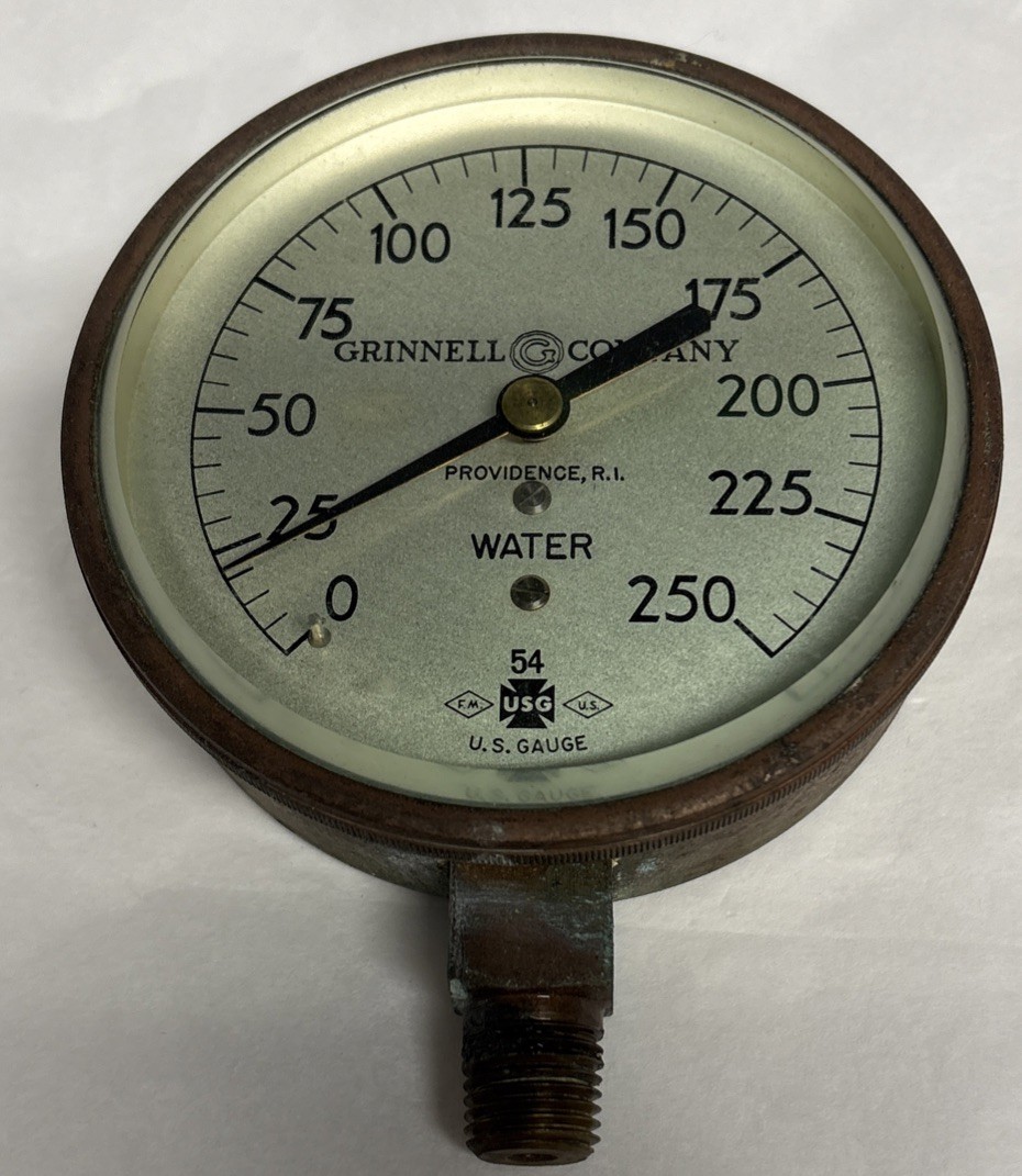 Vintage Grinnell Co. # 54 Brass Water Gauge By. U.S. Gauge Co. Providence, R.I.