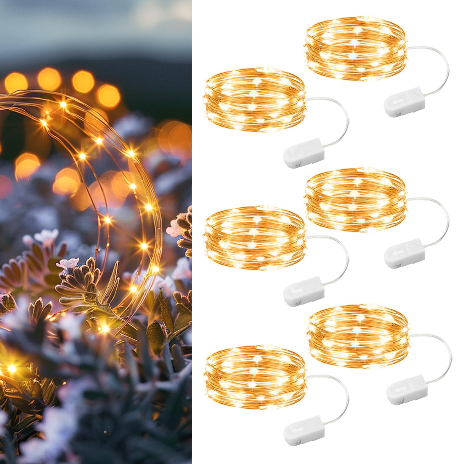 Battery Powered String Lights, 6 Pack 20 Led Mini For Centerpieces, Yellow