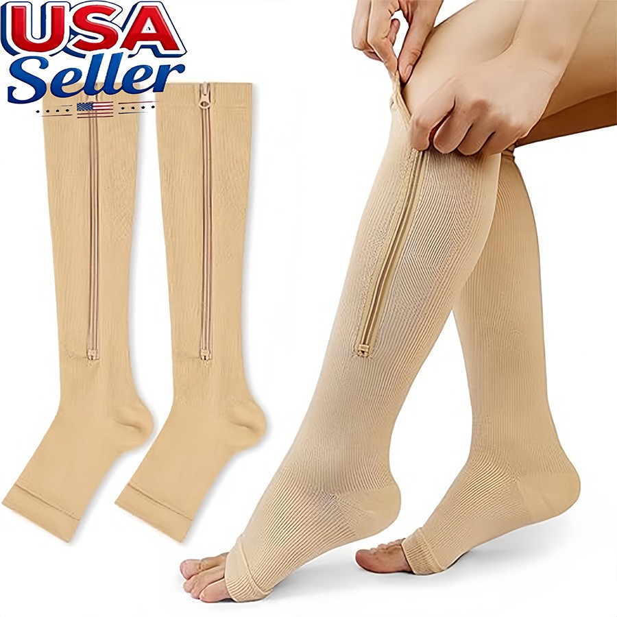 1/3-PAIRS Zipper Compression Socks for Women&Men (15-20mmHg) Circulation Recover