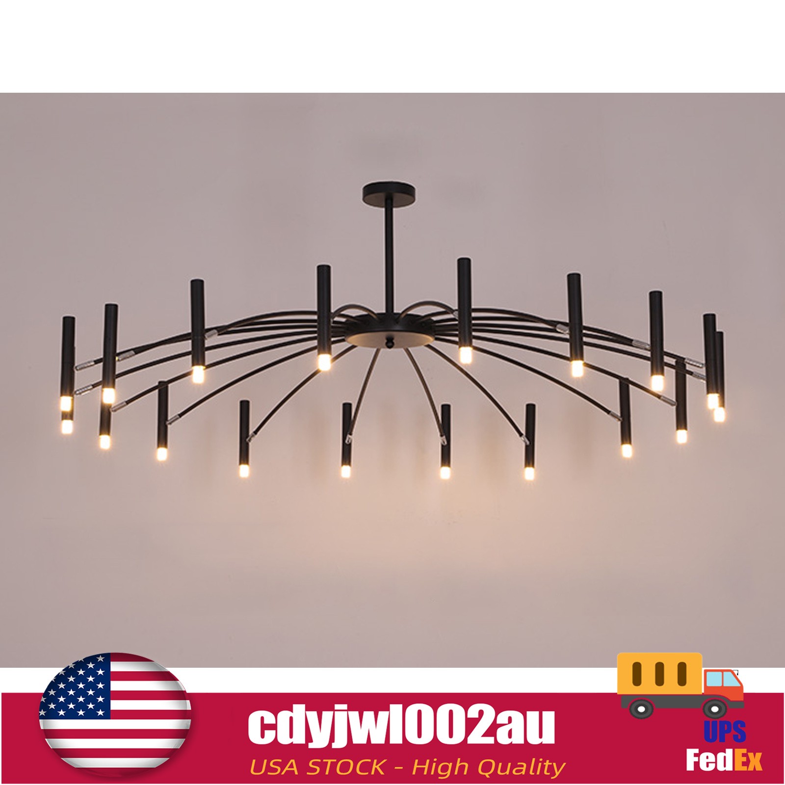 18-Head Black Branch Chandelier Metal Pendant Light Nordic Ceiling Lamp Fixture