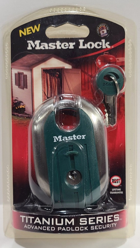 Vintage MasterLock 49mm Titanium Series Padlock 185XD New Old Stock.