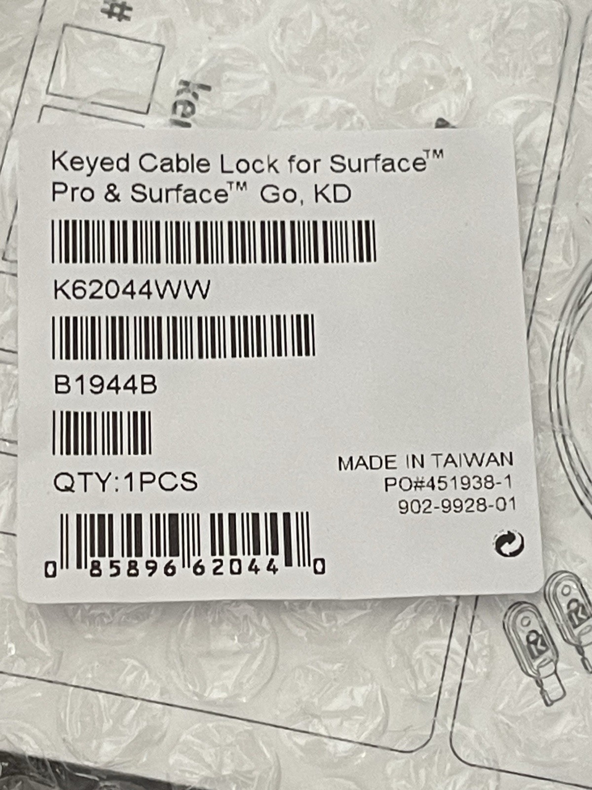 Kensington Microsoft Surface Pro Surface Go Keyed Cable Lock K62044WW