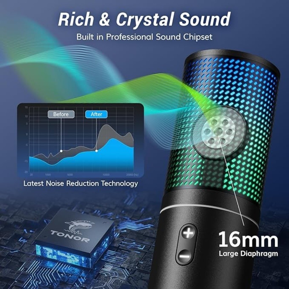 USB Podcast Microphone, Gaming PC Studio Mic Kit with Adjustable Arm Stand, Q9S