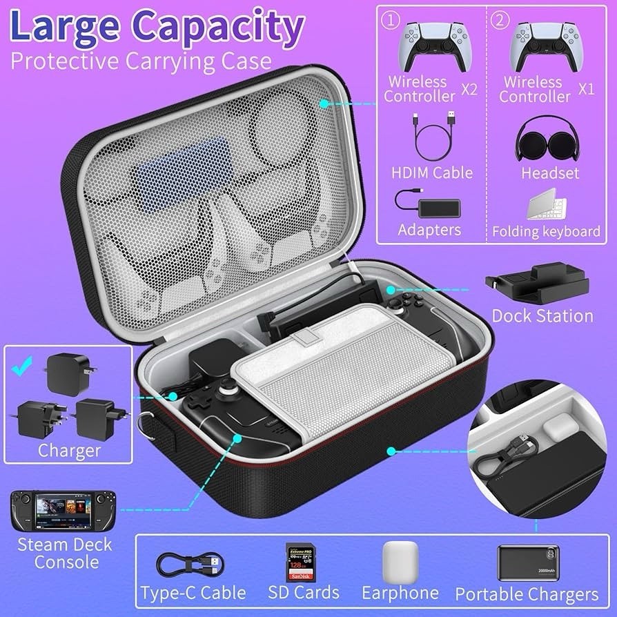 Mooroer Steam Deck Carrying Case 2024 Large Storage Travel Case Black