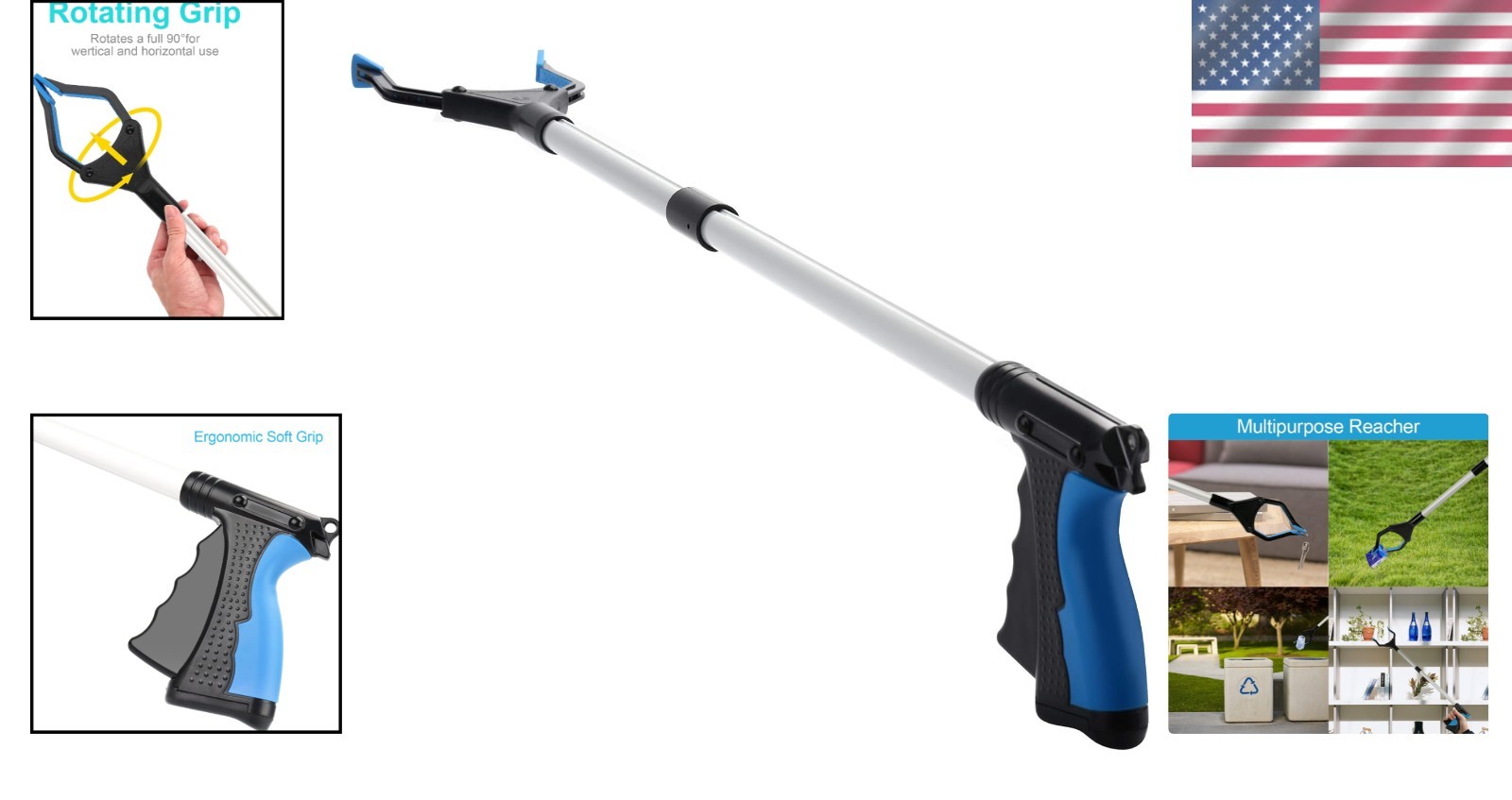 Rotating Head 32” Grabber Tool for Litter Picking - Lightweight & Convenient